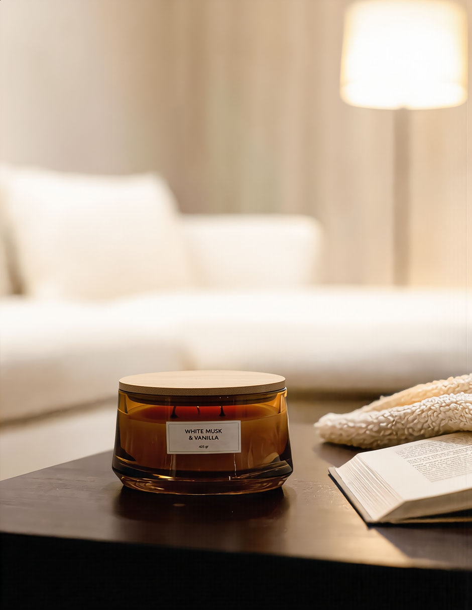 Vela aromática aroma almizcle blanco y vainilla 5